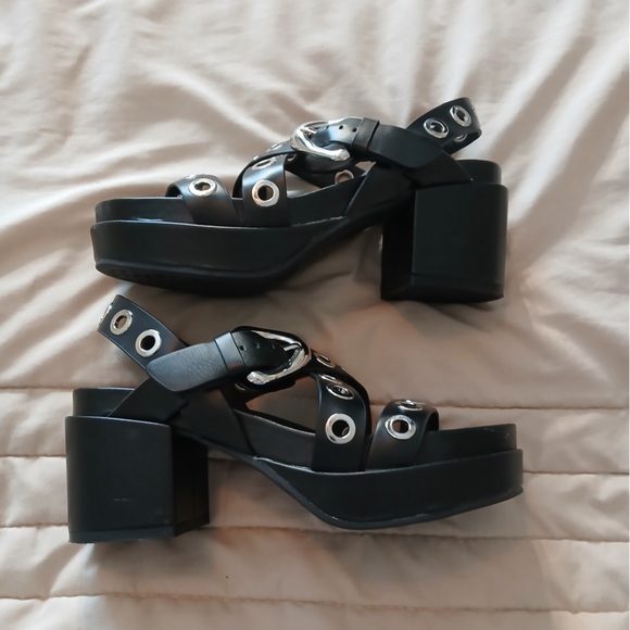 AREOSOLES Black Grommet Platform Sandal with Buckle - Women - Picture 4 of 8